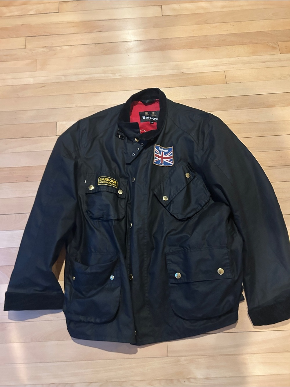 Barbour International Jacket with Union Jack Patch and lining